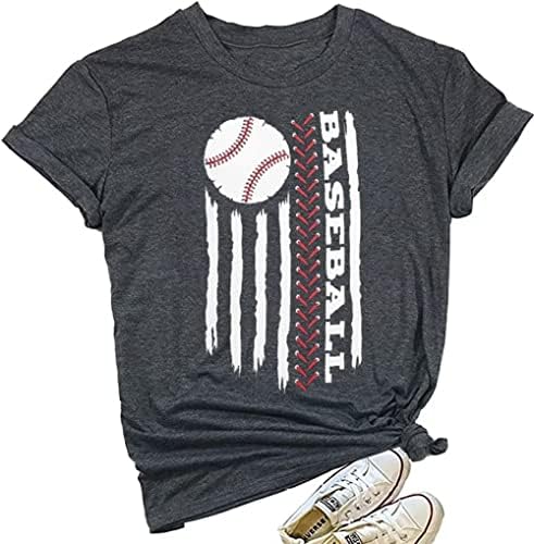 Бришење малку нечистотија на неа Бејзбол графичка симпатична маица женска буква печатена мекобол манчиња со секојдневни спортови врвови