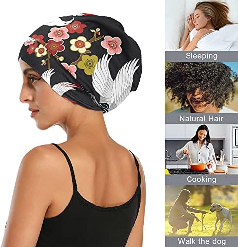 Семено работно капаче за спиење капа за капаци бели бели црни птици гроздобер кран за жени коса глава за глава ноќно обвивка