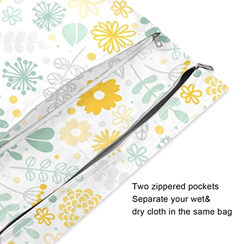 Кигаи Водоотпорна Влажна Торба Поставете Слатки Цвеќиња Жолти Влажни Суви Кеси За Платнени Пелени Торбичка За Перење Со Рачка