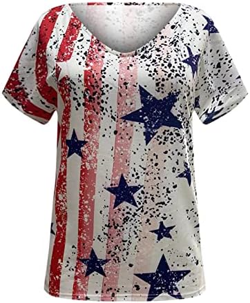 Маици за жени летни V-вратот кратки ракави пулвер за пулвер ден за независност на годишнината од маицата блуза со маица