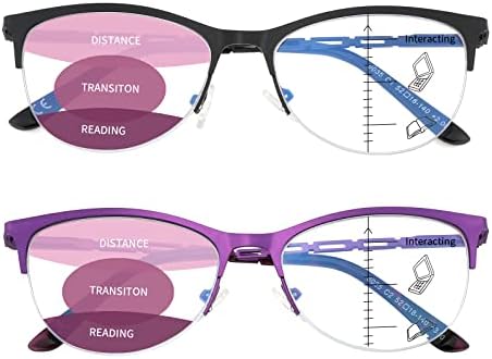 Мултифокални очила за читање жени прогресивно мултифокус сино светло компјутерски читач мачка метална половина рамка без очила за очила