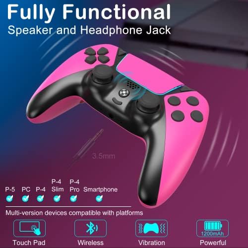 Безжичен Контролер Компатибилен СО PS4 Контролер,Wiv77 Ymir Pink Pa4 Далечински Управувач Работи За Playstation 4 Контролер, Gamepad/Mando/Turbo/Програмирање