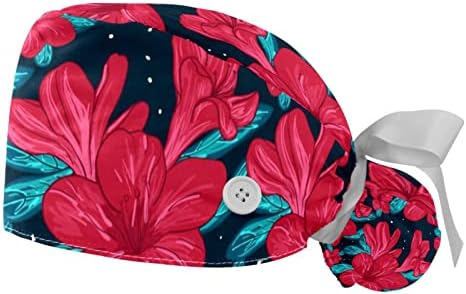 Kigauru 2pcs Womenените прилагодливо работно капаче со копче Панда со цвеќиња сина шема шема за торбичка за конска опашка вратоврска назад