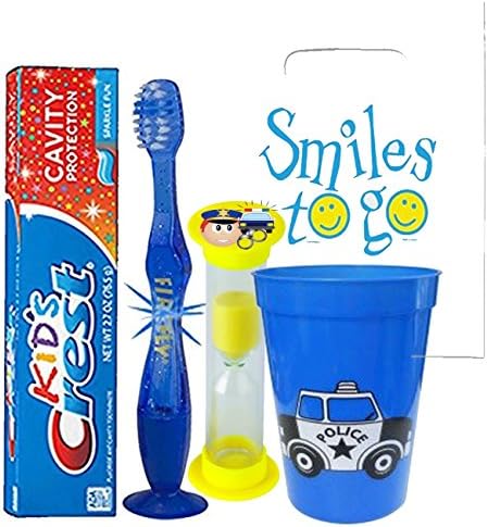 Полициски автомобил инспирираше 4 парчиња светла насмевка Орална хигиена пакет! Осветлете ја четката за заби, паста за заби, тајмер