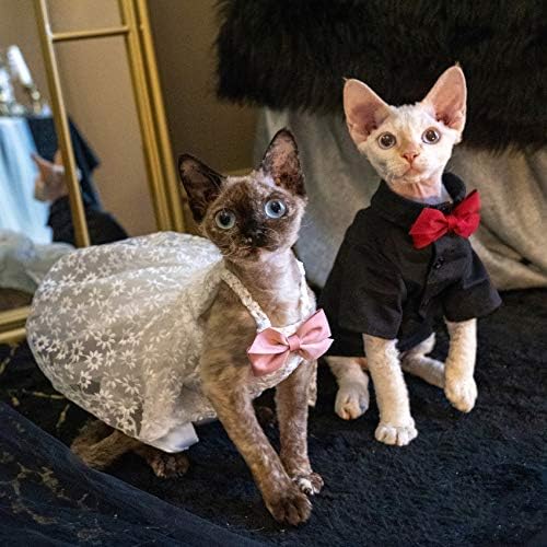 Очостинска облека за мачки без влакна, летен венчален фустан со суспензија здолниште со подуен лак од мрежа, погоден за Сфинкс, Корнвол