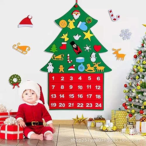 Cyzpf Почувствува Новогодишна Елка КАЛЕНДАР DIY Божиќна Декорација со 29 парчиња Одвојливи Орнаменти Ѕиден Декор За Деца Украси За Закачување