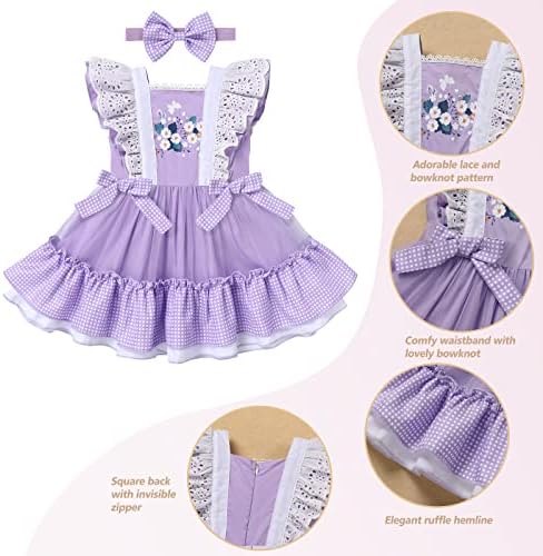 Бебе карирана облека од облека за деца без ракави, гроздобер чипка гингам, принцеза, фустан А-линија, мешани обични забавни фустани