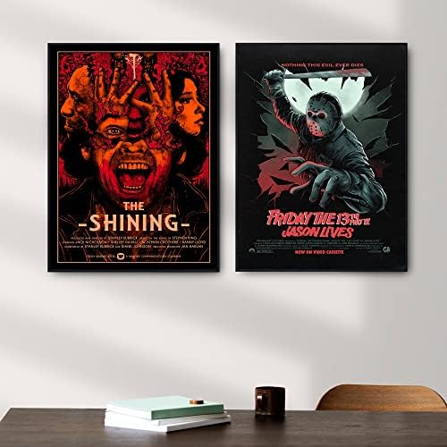 9 парчиња гроздобер хорор филмови постери, гаден класичен застрашувачки филм филм отпечатоци од wallидна уметност чудовиште