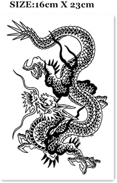 Шангмаојо Привремени Тетоважи Водоотпорни Привремени Налепници За Тетоважа Јапонски Стил Црн Бел Пламен Змеј Уметност Тетоважа Флеш