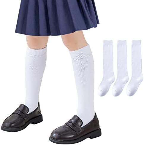 Девојки колено високи чорапи/кабелски плетени/ребрести училишни униформни чорапи 3/6 пакувања Беспрекорни цевки чорапи Унисекс