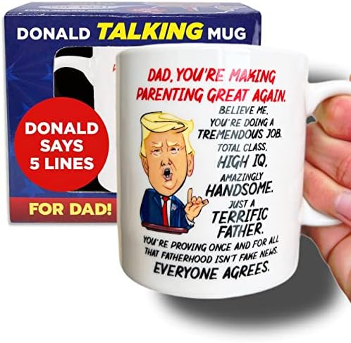Зборувајќи кригла на Доналд Трамп со вистински глас, новини за смешни татковци, подароци, смешни подароци за тато, кригла од ден