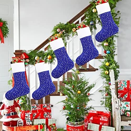 Cootato 8 пакувања Божиќни чорапи, 18 инчи сјајни сребрени starвезди Божиќни чорапи со бела кадифен трим големи персонализирани декорации