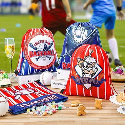 12 Парчиња Бејзбол Фудбалска Забава Чанти За Наклонетост Детски Бејзбол Торби Со Врвки Пакет Фудбалски Бонбони Добрите Торби За Лекување Партиски