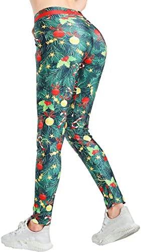 Грда Божиќна обичај јога панталони за жени Дедо Мраз на Дедо Мраз за снежни мерки, слаби панталони јога, трчање пилатес салата