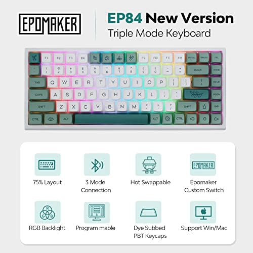 EPOMAKER EP84 Pro Надградени 75% RGB Топла Замена 2.4 GHz/Bluetooth 5.0 / USB - C Жичен Механички Игри Тастатура Со Програмабилен Софтвер,