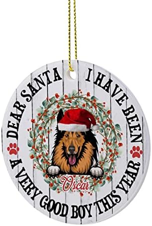 Божиќни украси Почитувани Дедо Мраз добро момче сопствено кучиња име Керамички украс домашна канцеларија Божиќна рунда виси занаетчиски
