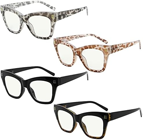 Очикепер со 4-пакувања Прогресивни очила за читање на мултифокус Сино светло блокирање за жени без линиски мултифокални читатели 3,50