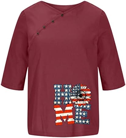 4-ти јули блузи за жени памучни постелнина Денот на независноста кошули во САД знаме сончогледово маица летни патриотски врвови