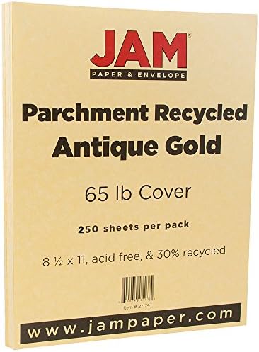 Parchment Parchment 65lb Cardstock - 8,5 x 11 Coverstock - 176 GSM - Рециклирани со антички злато - 50 листови/пакет