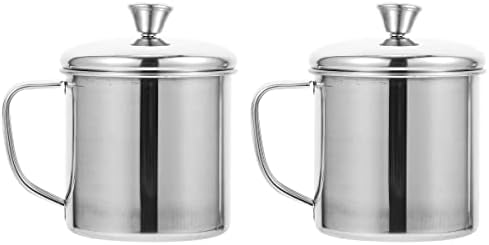 Хемотон 2 парчиња чаша од не'рѓосувачки челик кафе со капаче за кампување чај чаши чаши метални пукани очила со рачка вода за пиење чаша чаша за