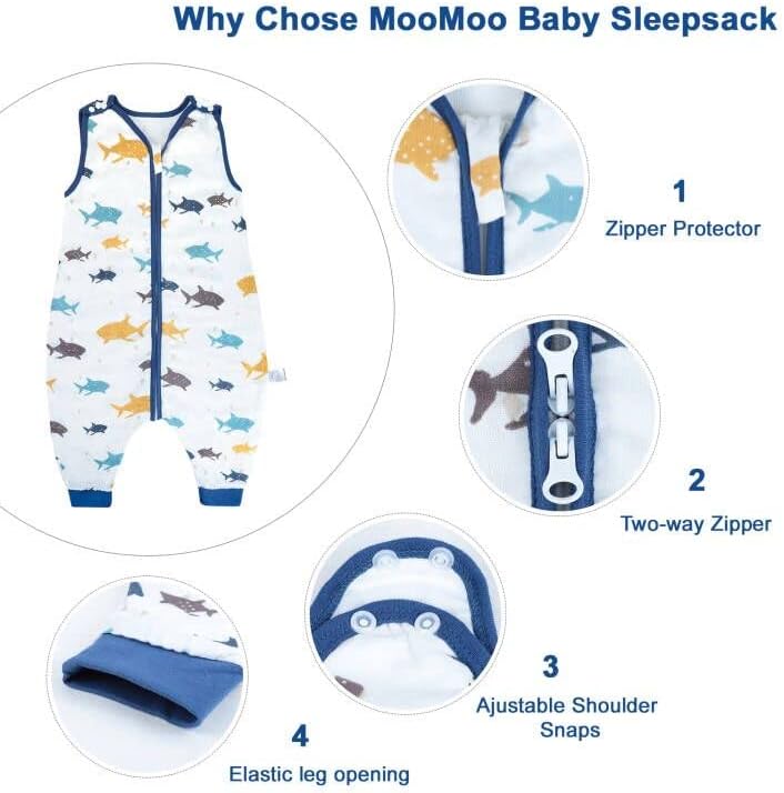 Моомо бебе дете за спиење со нозе бебе што се носи со ќебе со двонасочен патент 3М-5Т