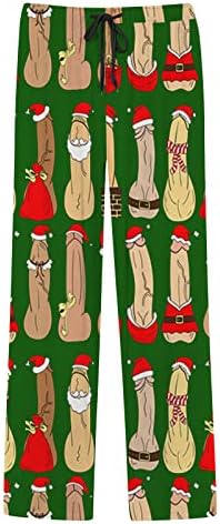 Божиќни пижами панталони со графички дневни панталони со високи половини, удобни обични влезови палацо салон широки панталони за нозе