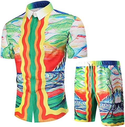 Мажи лето модна мода врвен краток костум дигитално печатење дигитално печатење лабава врвна костумска кошула за плажа мажи со два парчиња