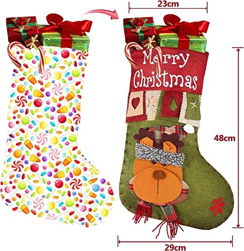 2020 Нов сет на Божиќни чорапи, 4 пакувања 18 Големи Божиќни чорапи, везено постелнина камин виси Божиќ украс со новогодишна елка