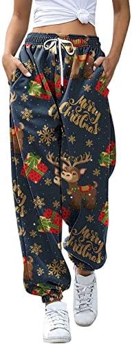 Женски Божиќни џемпери џокери се протегаат со високи половини влечење на џемпери Снежен човек удобна салата што трча дневна џогери