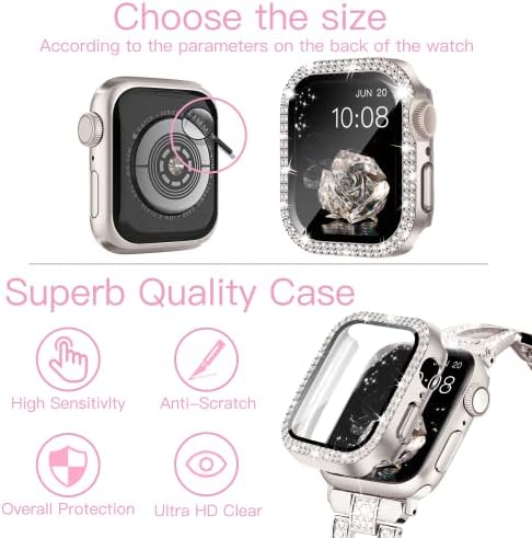 Wipalor компатибилен со серија 8 7 Apple Watch Band 41mm+Bling Case, лесен за жени, лесна прилагодлива нараквица, сјајна дијамант и двете страни,