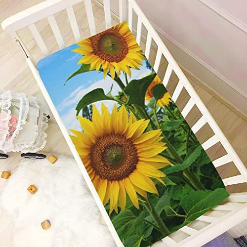 Алаза летни сончогледи цвеќиња од цвеќиња со цвеќиња, опремени листови за басинет за момчиња бебе девојчиња, дете од мини големина 39 x