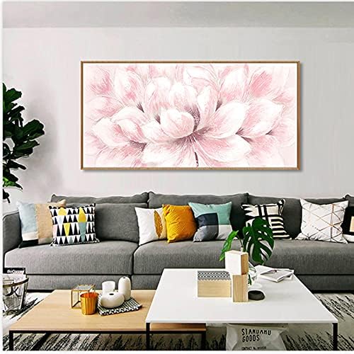Рачно насликано сликарство со масло од пејзаж на платно - рачно изработена голема големина, убави големи розови цвеќиња, уметнички дела, за