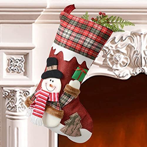Божиќни кеси за порибување - 18,5x11.8in Големи Божиќни вреќи за виси 3Д кадифен карактер Детска торба за подароци Божиќни чорапи