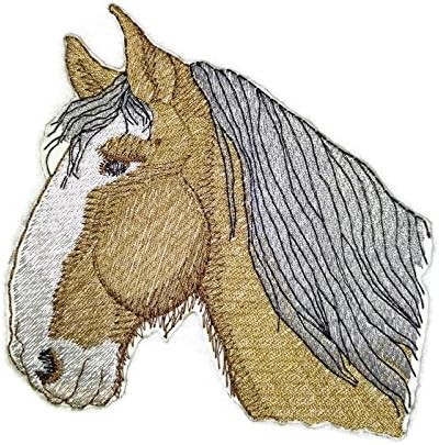 Надвор од обичај и уникатно коњско лице [Шире коњско лице] Везено железо на/шива лепенка [5 x5] направено во САД