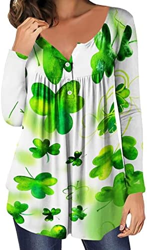 Шамок кошули за жени со долг ракав Свети Патрикс ден гномери врвови графички маички лабави фитинг блузи за хеланки