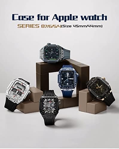 TWRQA луксузен метал часовник за часовници за Apple Watch Band 7 8 45mm комплет за модификација на дијаманти Bezel and Steel Watch