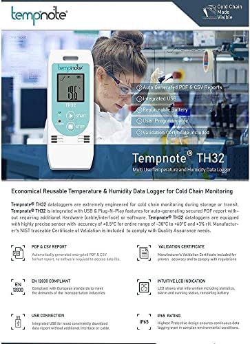 Tempnote Th32 Datalogger, Temperal Data Legger со снимање, базагер, влажност на температурата на логирање на податоци, мулти користење