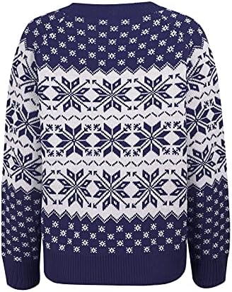 Jampersенски џемпери на Ymosrh за тренинг моден рекреација Божиќ со долг ракав плетен тркалезен џемпер на вратот на врвот
