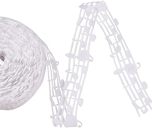 Пандахал 20 двор полиестерска лента со лента со музичка нота 1-1/8 бела полиестерска ткаенина ролна лента за мрежни мрежни занаети за шиење