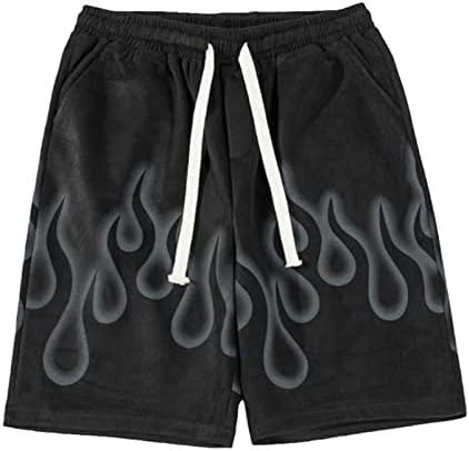 Fivetoseven men шорцеви улична облека y2k хип -хоп оган пламен печатење обични буги џогерски шорцеви летни лабави џемпери