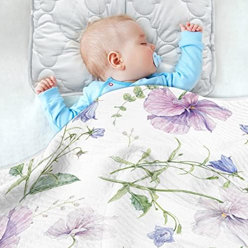 Swaddle Viclete Виолети цвеќиња памучно ќебе за доенчиња, примање ќебе, лесен меко залепетено ќебе за креветчето, шетач, расадник ќебиња, цветни,