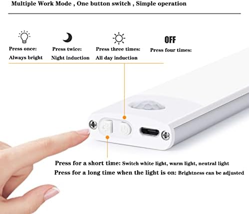 LED Сензор За Движење Кабинет Светло со 500mah Батерија, USB Сензор За Движење На Полнење Светлина Затворен 3500k Затемнувачки Безжични