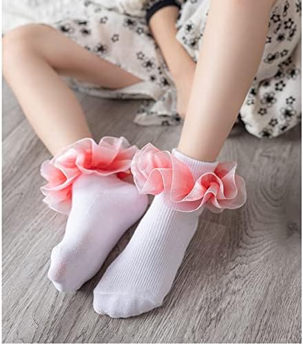 Ксијадун дете мали девојчиња свртуваат манжетни со двојно-слојни чорапи со чипка од фустани со памук на глуждот Голема девојка