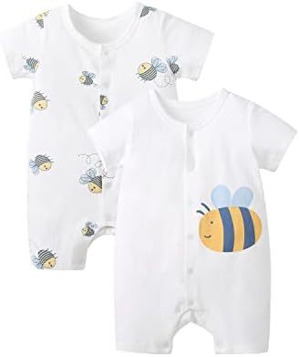 Booldrorn Baby Romper Bodysuits 2-пакет Унисекс мека памук со едно парче облека за девојчиња за новороденчиња 0-24 месеци