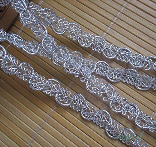 10 метри сребрена најлонска чипка работ на работ на лента со ширина од 1,2 см ширина гроздобер стил на рабување ткаенини везени