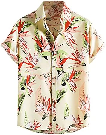 Кошули за плажа за мажи класично копче за печатење на хавајски печатење надолу со јака од лаптол, кратка ракав блуза лето удобни обични врвови