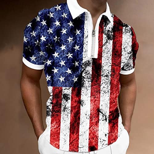 Машки американски знамиња Поло кошули Патриотски маици на 4-ти јули 2023 лето лето лабава лабава фит гроздобер кратки ракави врвови