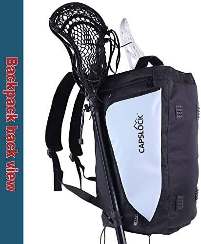 Капслок торба за лакроза - Користете како ранец или торба за дуфели - ги држи сите лакрос или опрема за хокеј на поле - 2 држачи за стапчиња