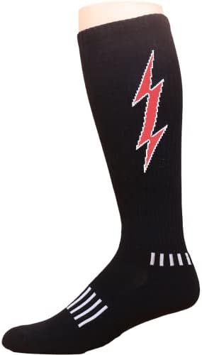 Мокси чорапи младински црна боја со црвено колено молња лудило луди фудбалски чорапи