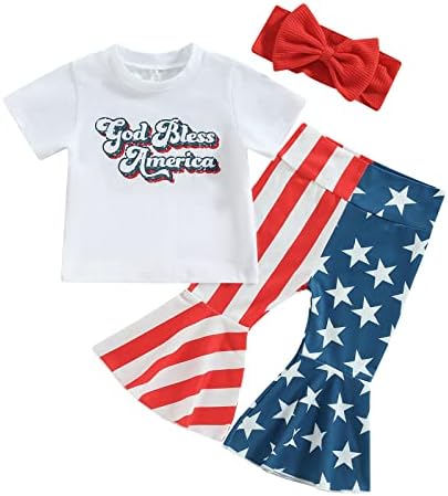 Yokjzjd дете бебе девојче 4-ти јули Облека американска резервоар за маици врвови на дното на дното на панталоните поставени